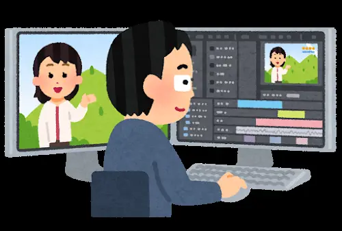 映像を編集している人物のイラスト